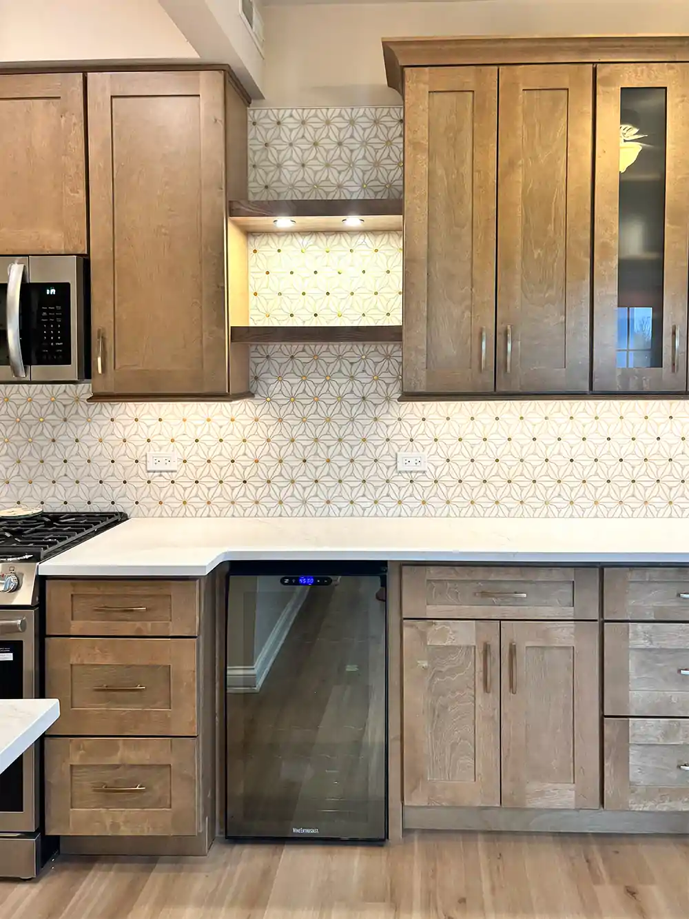 1 Flower Tiles Kitchen Bathroom Splashback Marble Wall Mosaic White Gold Nancy Christmas S Project Kitchen Renovation Remodel  E-Mosaictile Design Journey  1